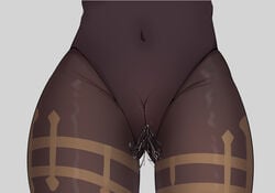 absurdres bodystocking brown_bodysuit brown_leotard cameltoe close-up commentary_request covered_navel female ganyu_(genshin_impact) genshin_impact highres ldd.ek leotard pantyhose pussy pussy_juice see-through simple_background solo thigh_gap thighs wet wet_clothes white_background