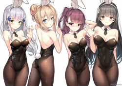 ass blonde_hair blue_eyes breasts bunnysuit female female_only girls'_frontline green_eyes grey_hair hk416_(girls'_frontline) human orange_eyes red_eyes red_hair suomi_(girls'_frontline) thighs type_95_(girls'_frontline) wa2000_(girls'_frontline) white_hair