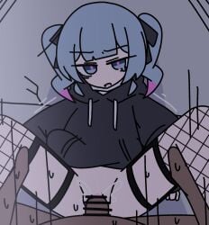 1boy 1girls female fishnet_legwear fishnets hatsune_miku looking_at_viewer penetration penis pov rabbit_hole_(vocaloid) sex sweat vocaloid voifoooork