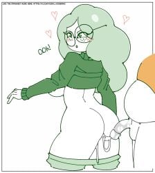 after_sex braces cum cum_inside freckles glasses glasses_girl green_hair hazel_(rebecca_doodles) sweater vaginal_penetration voidovoiderino