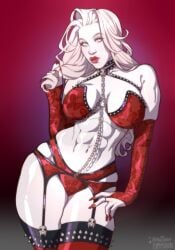 1girls 2026 abs armwear bra chains coffin_comics commission eyelashes female female_only fit fit_female garter_belt garter_straps hi_res lady_death lingerie long_hair looking_at_viewer nattiegy pale-skinned_female pale_skin panties red_lingerie red_lipstick red_nail_polish solo spiked_collar spiked_thighlet stockings thick_thighs white_body white_eyes white_hair wide_hips