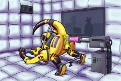 3:2 absurd_res anal anal_penetration anthro ass_up bdsm being_watched black_latex bondage bound clothing dildo dildo_in_ass dildo_insertion faceless fucking_machine gas_mask gas_tank green_goo hazmat_suit hi_res hose latex latex_body latex_clothing looking_at_another machine male markings mask neatnick null_bulge object_in_ass padded_room penetration radiation_symbol_(marking) restraints sex_toy sex_toy_in_ass sex_toy_insertion solo spreader_bar tail tail_bondage tail_tied yellow_latex