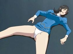 1girls agent_aika aika_(series) blue_delmo closed_eyes defeated delmo knocked_out kuroyoshi lying lying_on_back on_ground unconscious white_panties