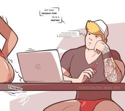 2boys dan_draws_boys english_text gay laptop male_only on_desk puffy_anus submissive_male tagme tattoo underwear yaoi