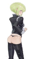 1boy 1femboy androgynous arched_back ass ass_focus bedroom_eyes black_panties blonde_hair blush blushing_at_viewer bob_cut boots bottomless crossdressing cum_drip cum_in_ass curvy curvy_male embarrassed femboy femboy_only feminine_faced_male feminine_male half-closed_eyes heart lio_fotia looking_at_viewer panties petite petite_body petite_male pov promare short_hair short_male slim slim_male slim_waist solo thigh_boots thin_waist twink