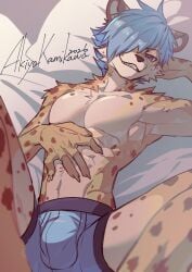 2026 5_fingers akiya_kamikawa anthro arm_markings arm_tuft arms_bent artist_name athletic athletic_anthro athletic_male balls_outline bedding bedding_background bent_legs biped black_eyebrows black_nose black_seam_boxer_briefs black_seam_underwear black_text blue_boxer_briefs blue_clothing blue_hair blue_underwear boxer_briefs boxer_briefs_only brown_ears brown_markings brown_spots bulge cheek_markings cheek_tuft cheetah chest_tuft claws clothed clothed_anthro clothed_male clothing colored_seam_boxer_briefs colored_seam_underwear countershade_arms countershade_face countershade_fur countershade_legs countershade_neck countershade_snout countershade_thighs countershade_torso countershading cute_fangs dated detailed_bulge exposure_variation eyebrow_through_hair eyebrows facial_markings facial_tuft fangs felid feline finger_claws fingers front_view fur fur_markings fur_tuft genital_outline grin grinning_at_viewer hair hair_over_eye hand_markings head_markings head_on_pillow hi_res iris kemono leg_markings looking_at_viewer lying male male_anthro mammal markings monotone_hair multicolored_body multicolored_ears multicolored_fur neck_markings on_back one_eye_obstructed pillow pinup portrait pose presenting presenting_bulge pupils purple_eyes shaded short_hair shoulder_markings shoulder_tuft slim slim_anthro slim_male smile smiling_at_viewer snout solo spots spotted_body spotted_fur spotted_markings spread_legs spreading teeth text thigh_markings three-quarter_portrait topless topless_anthro topless_male touching_self translucent translucent_hair tuft two_tone_ears underwear underwear_only white_body white_countershading white_fur white_inner_ear white_sclera white_tuft yellow_body yellow_claws yellow_ears yellow_fur yellow_tuft