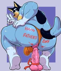 83leonce absurd_res anal anal_masturbation anthro australian_cattle_dog bandit_heeler big_butt bluey_(series) bulge butt canid canine canis cattledog clothed clothing clothing_aside crouching detailed_bulge dildo dildo_sitting domestic_dog english_text father's_day genital_outline herding_dog hi_res holidays imminent_anal looking_at_viewer looking_back looking_back_at_viewer male mammal masturbation mature_male muscular muscular_anthro muscular_male pastoral_dog penetration penis_outline sex_toy solo tail text thong thong_only topless underwear underwear_aside underwear_only