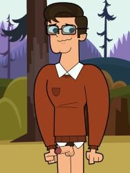 1boy benji_(disventure_camp) blushing blushing_male disventure_camp embarrassed erection hairy_balls male penis pubic_hair solo_male