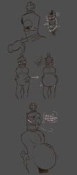 animate_inanimate belly belly_bulge blushing caine_(the_amazing_digital_circus) dialogue hearts_around_head kinger_(the_amazing_digital_circus) male male/male male_only micro object_head size_difference size_play succulentgeckos the_amazing_digital_circus vore vore_belly vore_comic willing_pred willing_prey