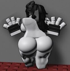 1girls 3d against_wall ass_focus back_view big_ass big_thighs blocky_body boobs_out gloves_on leaning_back long_hair retro roblox roblox_studio robloxian squished_breasts tagme
