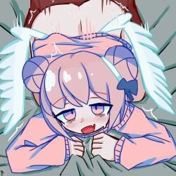 1boy 1girls ass blush dadadada_tenshi_(nanawo_akari) datenshi-chan_(nanawo_akari) doggy_style female from_behind nanawo_akari penetration pink_hair sex_from_behind voifoooork wings