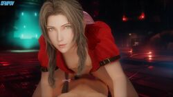 1boy 1girls 2021 3d adult aerith_gainsborough animated arm_belt artist_name artist_signature big_penis breasts brown_hair clothing cowgirl_position dark_room female_on_top final_fantasy final_fantasy_vii final_fantasy_vii_remake green_eyes large_penis light-skinned_female light-skinned_male light_skin long_hair looking_at_viewer male_pov medium_breasts partially_clothed pov realistic_breast_size sfmpov small_breasts sound straight vaginal_penetration video
