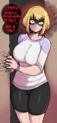 1boy alien alien_girl alien_humanoid angry angry_expression angry_eyes angry_face angry_female big_boobs big_breasts blonde blonde-haired_female blonde_female blonde_hair boobs breasts clothed clothed_female dc dc_comics fumble_(blunder) jimmy_olsen kara_zor-el large_boobs large_breasts male_pov my_adventures_with_superman offscreen_character offscreen_male pov saltyxodium shorts super_girl supergirl supergirl_(my_adventures_with_superman) superman_(series) yandere
