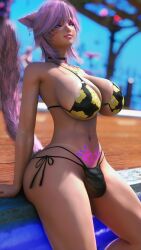 1girls 3d akitakatsuya big_breasts bikini blue_eyes blush bulge bulge_through_clothing cat_ears catgirl choker curvaceous curvaceous_female curvy curvy_body final_fantasy_xiv gpose_(ffxiv) heterochromia huge_ass huge_breasts long_nails miqo'te necklace nude piercings pink_eyes pink_hair pink_nails short_hair solo swimsuit tanlines tattoo thick_thighs thighs wide_hips wolf_cut womb_tattoo