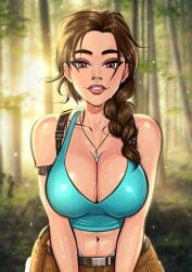 2d big_breasts braid breasts brown_eyes brown_hair busty female female_focus female_only hourglass_figure lara_croft lara_croft_(classic) long_hair navel tagme tomb_raider tomb_raider_(classic) vivaciousalice wide_hips