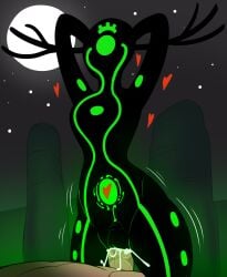 antlers arms_behind_head black_body cum cum_in_pussy cum_inside curvy dick_in_pussy enjoying green green_eyes head_witch_(primal) hearts impregnation penetration primal_(series) spakka5 spear_(primal) thighs vaginal vaginal_penetration vaginal_sex
