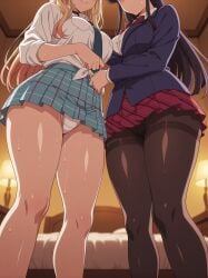 2girls ai_generated chichiueai kitagawa_marin komi_shouko panties school_uniform skirt