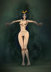 1girls 2017 black_hair body_markings breasts dc_comics enchantress_(june_moone) female mastaczajnik nipples pubic_hair pussy solo tattoo