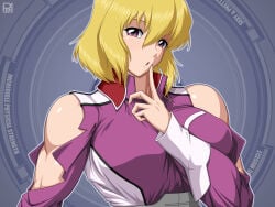 blonde_hair breasts female gundam hair rentb