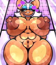 abs absurd_res altriared_15 anthro areola athletic bat bathroom bedroom_eyes big_areola big_breasts breasts female genitals hi_res huge_breasts looking_at_viewer low-angle_view mammal markings mole_(marking) mole_on_breast narrowed_eyes navel nipples rouge_the_bat seductive sega solo sonic_the_hedgehog_(series) steam thick_thighs vulva wide_hips