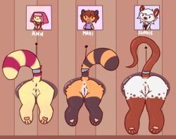 ann_maren_(annmaren) anthro anus bondage female femsub glory_hole group hi_res mocho4266 multiple_girls multiple_subs nude pussy size_difference tail_bondage tail_cuff take_your_pick through_wall