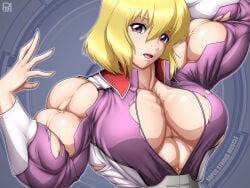 abs biceps blonde_hair breasts female gundam hair muscles muscular muscular_arms muscular_female pecs rentb