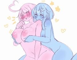 2girls animated blushing breast_fondling breasts bridget elphelt_valentine gif guilty_gear guilty_gear_strive nude supacreamss trans_woman yuri