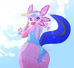 1boy ass axo_(fortnite) axolotl back_view backsack bathing_suit big_ass big_butt bulge butt epic_games femboy fortnite gay girly happy happy_trail hat looking_at_viewer looking_back looking_down male sfc tagme tail underwear