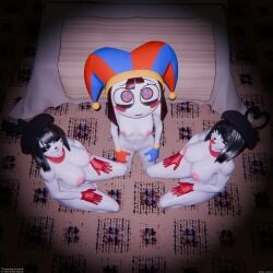 3d 3d_(artwork) 3d_render 3girls beret big_ass big_breasts biting_lip biting_own_lip bonbon_(derpixon) breasts chuchu_(derpixon) feet fortnite gloves jester jester_girl jester_hat kneeling kneeling_female kneeling_oral_position mime mime_and_dash mime_girl naked naked_female nervous nipples nude nude_female on_knees pomni pomni_(tadc) pomni_(the_amazing_digital_circus) prostitution pussy rotosama scarf seductive seductive_eyes seductive_look seductive_smile sisters spotlight sweat sweatdrop sweating the_amazing_digital_circus thick_thighs tongue tongue_out