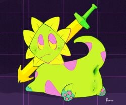 anus blush blush_lines deltarune elemental_creature female feral flora_fauna floradinn flower flower_creature genitals konen looking_back plant solo undertale_(series) vulva weapon