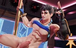 1boy 3d 3d_(artwork) 3d_artwork abs earring erect erect_cock erect_dick erect_penis erection male male_only necklace nipples no_pants no_underwear overwatch pantless pole pole_dancer pole_dancing six_pack smiling_with_teeth solo solo_male tagme tkennsfw wuyang