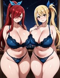 2girls ai_generated babydoll erza_scarlet fairy_tail lucy_heartfilia voluptuous_female