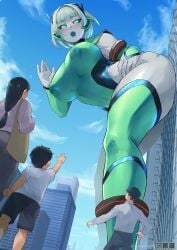 2boys 2girls alien alien_girl alien_humanoid big_boobs big_breasts boobs breasts city female female_focus giant_female giant_woman giantess large_boobs large_breasts male minakami original_character original_female_character tokusatsu ultraman_(franchise) ultrawoman