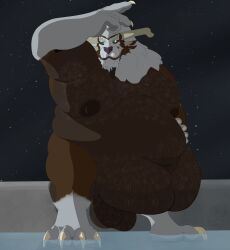 absurd_res armpit_hair balls big_balls bigbearbenny body_hair charr felid finnick_(bigbearbenny) genitals guild_wars hairy hi_res male mammal morbidly_obese nipples obese overweight overweight_male solo