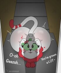 2024 5:6 anthro big_butt big_penis black_nose blush blush_lines butt cartoon_freckles dialogue digital_media_(artwork) dipstick_tail domestic_cat doorstep duo english_text eyelashes eyeshadow felid feline felis female female_feral female_focus feral freckled_face freckles fur genitals green_sclera hair heart_eyes heart_symbol hi_res holly_(plant) huge_butt huge_penis junipurr leg_markings long_eyelashes makeup male mammal markings motion_lines offscreen_character penis plant red_markings red_tail_tip rue_cunningham socks_(marking) solo_focus tail tail_markings text white_body white_fur white_tail