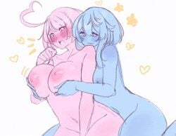 :3 animated artist_request belly_button big_breasts blush blushing breasts bridget bridget_(guilty_gear) cute cute_face elphelt_valentine flustered fondling gif guilty_gear guilty_gear_strive hips large_breasts lazy moaning nipples no_background playing_with_breasts small_breasts squish squished_breasts trans_woman watermark wholesome yuri