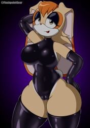 1girls anthro bunny bunny_ears bunny_girl bunny_tail female_only flashpointgear hand_on_head hand_on_hip latex latex_armwear latex_clothing latex_gloves latex_leotard latex_suit leotard milf mother rabbit rabbit_ears rabbit_girl sega solo solo_female solo_focus sonic_(series) sonic_the_hedgehog tagme vanilla_the_rabbit