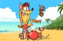 2026 aku_aku ballsack beach biting_tongue clenched_teeth cock_and_balls_torture crab crash_(series) crash_bandicoot crate crustacean domidark erection foreskin furry furry_only gay green_eyes island male male_only onomatopoeia orange_fur penis red_hair shorts tan_fur tiki tiki_mask tongue_out torture two-tone_fur veiny_balls veiny_penis video_games wumpa_fruit wumpa_island yaoi