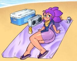 ass beach brawl_stars female female_only looking_at_viewer notwawita purple_hair sfw shelly_(brawl_stars) supercell swimsuit