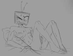 bed diphallism hazbin_hotel male penis pervertedf-ggot sitting_on_bed solo solo_male vox_(hazbin_hotel)