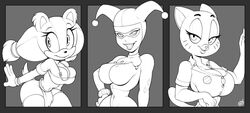 batman_(series) big_breasts black_and_white cartoon_network daxzor dc_comics harley_quinn looking_at_viewer nicole_watterson slim_waist sonic_(series) sticks_the_badger sticks_the_jungle_badger sticks_the_tejon the_amazing_world_of_gumball thick_thighs tight_clothing