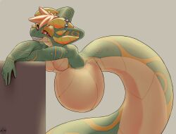 abdominal_bulge big_belly green_body male naga smiling snake vore yelling_mouse