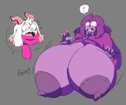 areola areolae breasts_bigger_than_head breasts_out deltarune deltarune_chapter_5 huge_breasts nipples nonbinary ralsei seth_(deltarune) sillychubbytoad tagme
