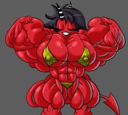 abs biceps bikini black_hair breasts female hair helluva_boss horns hyper_muscles imp millie_(helluva_boss) muscles muscular muscular_arms muscular_female muscular_legs muscular_thighs pecs siegfried129 tail