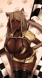 1girls breasts brown-haired_catgirl_(kevbot) cleavage dark-skinned_female dark_skin female female_only huge_breasts kevbot looking_at_viewer mature_female milf original race_queen solo