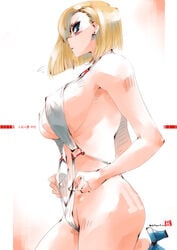 1girls android_18 blonde_hair blue_eyes cameltoe cleavage curvy dragon_ball erect_nipples female high_heels huge_areolae huge_ass huge_breasts mike156 puffy_nipples short_hair simple_background thick_lips voluptuous wide_hips