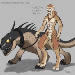 1:1 2_toes 3_fingers 3_toes alien anthro claws collar feet female feral fingers hi_res leash male mass_effect master nude paws pet size_difference teeth toes tongue tongue_out turian varren video_games wolfywetfurr_(artist)