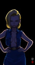 1girls android_18 big_breasts blonde blonde_hair blue_eyes cleavage curvy dragon_ball erect_nipples female huge_areolae huge_ass kanchiyo puffy_nipples short_hair thick_lips voluptuous wide_hips yellow_hair