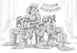 1boy 6+girls 8girls age_difference all_fours ass bangs bare_shoulders big_ass big_breasts black_and_white blush breast_press breasts choker clothed_female_nude_male female french_kiss full_body garter_belt glasses greyscale hair_over_one_eye harem haru_okumura high_heels hug huge_ass huge_breasts izanami izanami_(persona_4) karmaniac kujikawa_rise large_ass large_breasts lingerie lipstick_mark lipstick_mark_on_face lipstick_on_body lipstick_on_face male megami_tensei mitsuru_kirijo monochrome multiple_girls older_female older_male persona persona_3 persona_4 persona_5 polygamy sadayo_kawakami sakura_futaba saliva shiho_suzui shirogane_naoto straight suguru_kamoshida underwear wedding younger_female