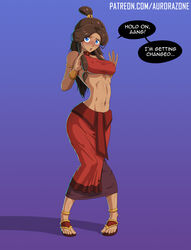 1girls arched_back armlet athletic_female aurora-zone avatar_the_last_airbender belly belly_button big_breasts blue_hair blush bra bracelet breasts brown_hair caught_undressing choker clothed clothing cute dark-skinned_female dark_skin east_asian_clothing english_text erect_nipples erect_nipples_under_clothes female female_focus female_only fire_nation fire_nation_clothing full_body fully_clothed hair_down halter_top hips katara knees_together_feet_apart long_hair looking_at_viewer male_pov medium_breasts midriff nickelodeon nipples nipples_visible_through_clothing no_bra open_toe_shoes perky_breasts ponytail purple_background red_dress ribcage sandals shirt shirt_lift shy skinny skirt solo solo_female solo_focus speech_bubble standing straight_hair stripping talking_to_viewer teenager text toes topknot undressing water_tribe